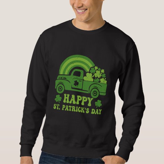 Green Truck With Shamrock Rainbow Happy St Patrick スウェットシャツ (正面)