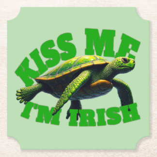 Green Turtle - Kiss Me I'm Irish ペーパーコースター