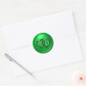 Green Two Hearts Intertwined Monogram Wedding ラウンドシール (封筒)