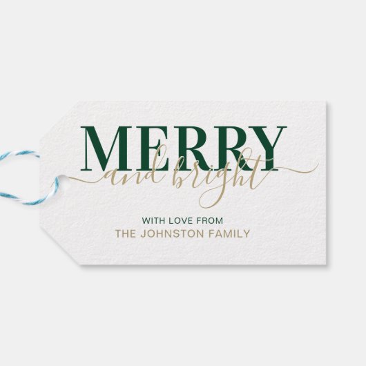 Green typography merry and bright Christmas ギフトタグ (裏面横)