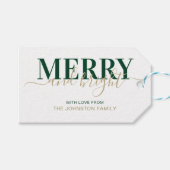 Green typography merry and bright Christmas ギフトタグ (正面(横))
