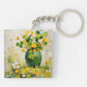Green Vase of Irish Flowers & Shamrocks キーホルダー (裏面)
