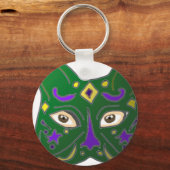 Green Venetian Cat Mask Design Key Ring キーホルダー (正面)