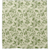 Green Vintage Botanical Toile Pattern シャワーカーテン (正面)