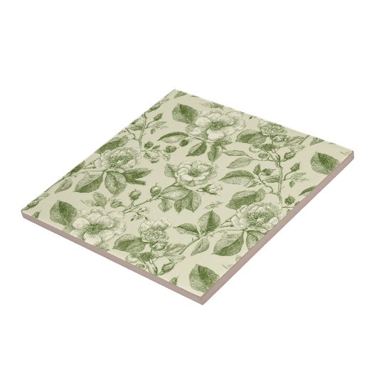 Green Vintage Botanical Toile Pattern タイル (側面)