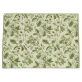 Green Vintage Botanical Toile Pattern ラージペーパーバッグ (正面)