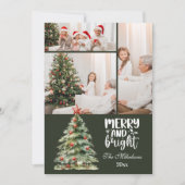 Green Vintage Christmas 3 Photo Family  シーズンカード (正面)