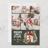 Green Vintage Christmas 4 Photo Family  シーズンカード (正面)