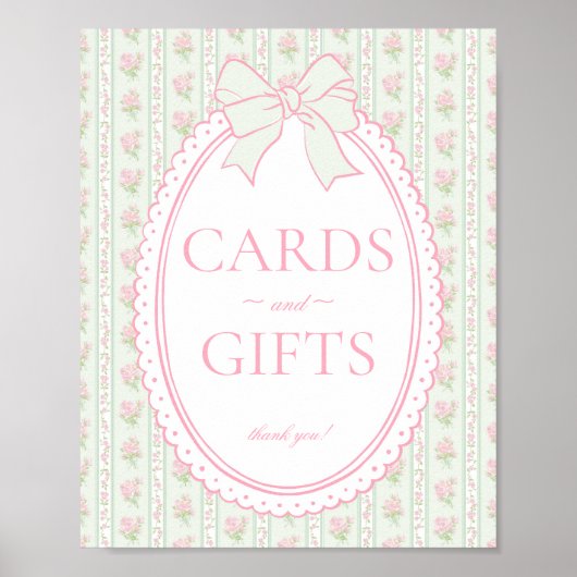 Green Vintage Fancy Floral Card & Gifts Sign ポスター (正面)