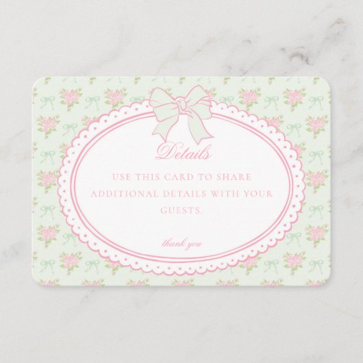 Green Vintage Fancy Floral Details Card Invite エンクロージャーカード (正面)