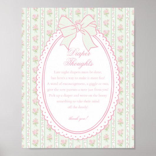 Green Vintage Fancy Floral Diaper Thoughts Baby ポスター (正面)
