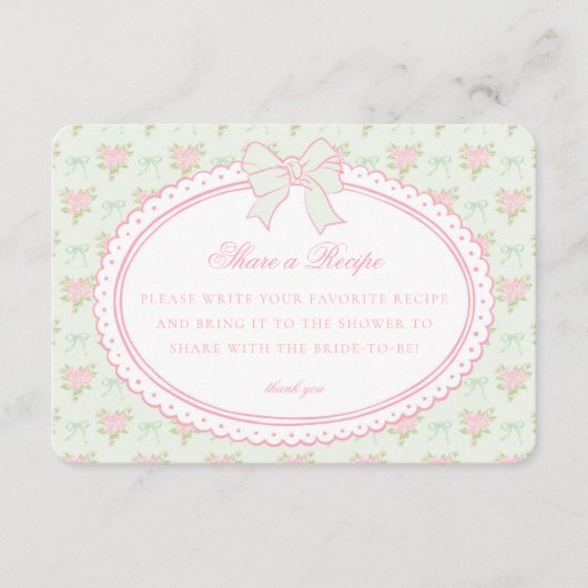 Green Vintage Fancy Floral Share Recipe エンクロージャーカード (正面)