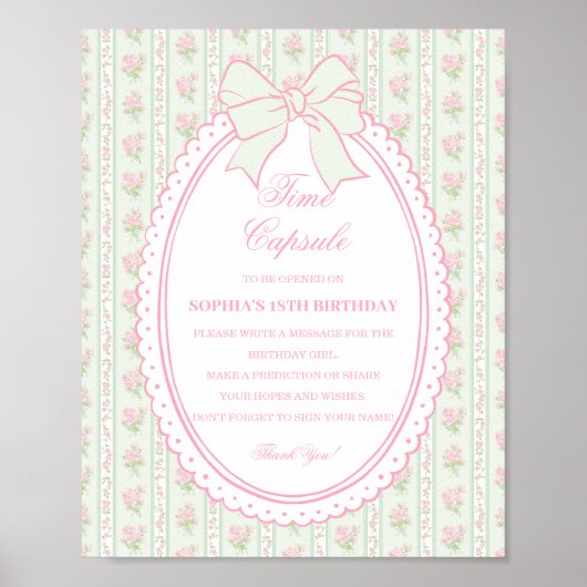 Green Vintage Fancy Floral Time Capsule Game ポスター (正面)