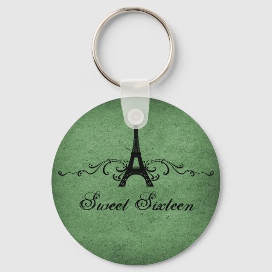 Green Vintage French Flourish Sweet 16 Keychain キーホルダー (正面)