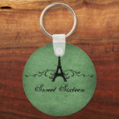 Green Vintage French Flourish Sweet 16 Keychain キーホルダー (正面)