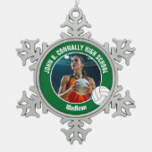 Green Volleyball Player Photo High School スノーフレークピューターオーナメント (正面)