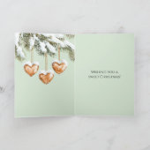 Green Warm Creamy Caramel Hearts Christmas Tree  カード (内部)