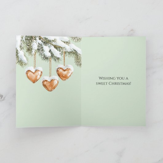 Green Warm Creamy Caramel Hearts Christmas Tree  カード (内部)