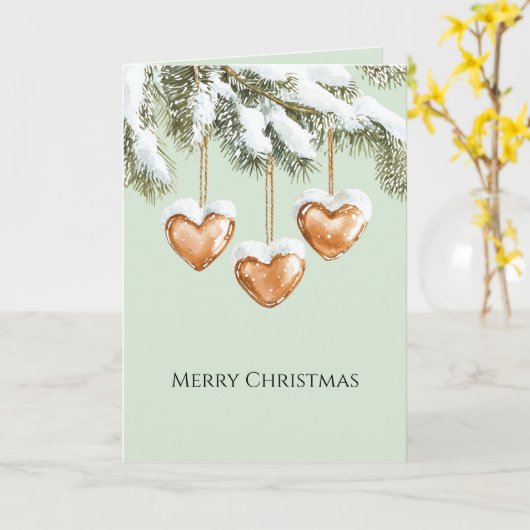 Green Warm Creamy Caramel Hearts Christmas Tree  カード (黄色い花)