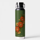 Green Water Bottle with red flowers ウォーターボトル (背面)