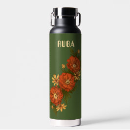 Green Water Bottle with red flowers ウォーターボトル