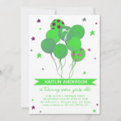 Green Watercolor Balloons Girl 7th Birthday Party  招待状 (正面)
