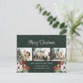 Green Watercolor Botanical Snow Photo Collage シーズンポストカード (スタンド正面)