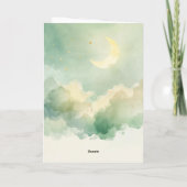 Green Watercolor Clouds Moon QR Lullabies カード (裏面)