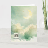 Green Watercolor Clouds Moon QR Lullabies カード (正面)