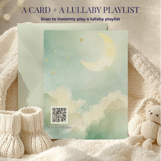 Green Watercolor Clouds Moon QR Lullabies カード