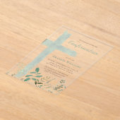 green watercolor cross Confirmation アクリル招待状 (レイダウン)