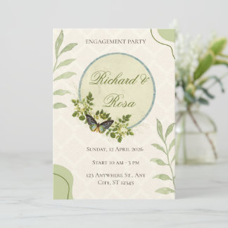 Green Watercolor Floral Engagement Invitation 招待状
