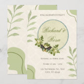Green Watercolor Floral Engagement Invitation 招待状 (正面/裏面)