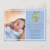 Green Watercolor Floral Faux Gold Photo Baptism インビテーションポストカード (正面)