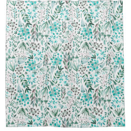 Green Watercolor Foliage シャワーカーテン