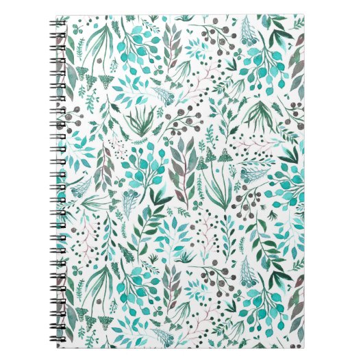 Green Watercolor Foliage ノートブック (正面)