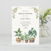 Green watercolor gardening plants bridal shower 招待状 (スタンド正面)
