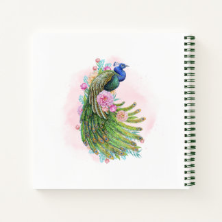 Green Watercolor Peacock Beauty – Artistic Spiral  ノートブック