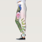 Green Watercolor Peacock Beauty – Elegant Artistic レギンス (左)