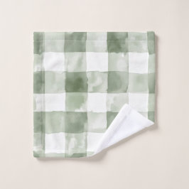 Green Watercolor Plaid Gingham ウォッシュタオル