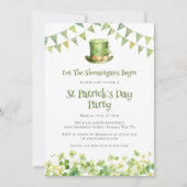 Green Watercolor Shamrock St Patrick's Day Party 招待状 (正面)