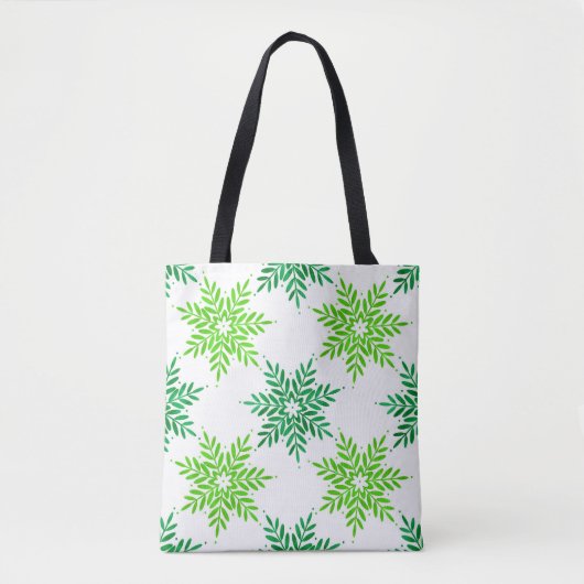 Green Watercolor Snowflake Pattern トートバッグ (正面)