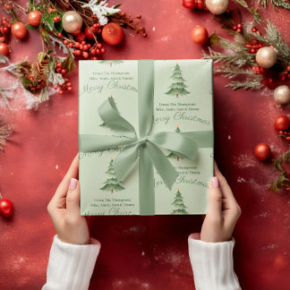 Green Watercolor Tree Custom Christmas ラッピングペーパーシート
