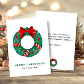 Green Watercolor Wreath Christmas Card シーズンカード