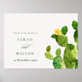 GREEN WATERCOLOUR DESERT CACTUS FLOWER  WEDDING ポスター (正面)