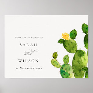 GREEN WATERCOLOUR DESERT CACTUS FLOWER WEDDING ポスター