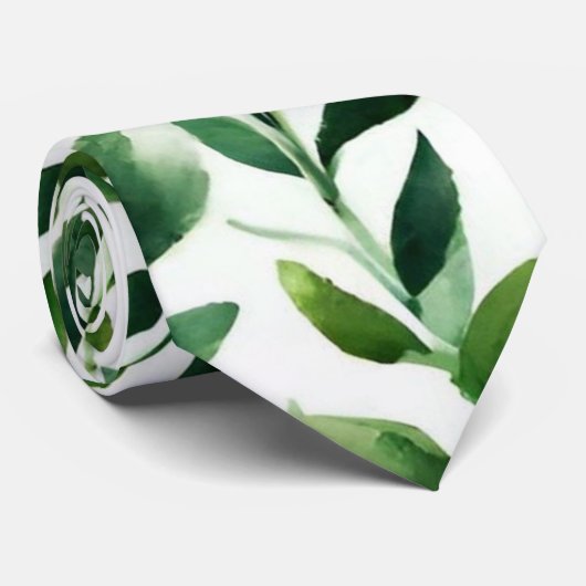 Green Watercolour Leaves ネクタイ (ロール)