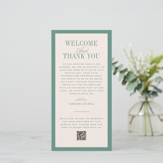 Green Wedding Ceremony or Reception Welcome サンキューカード (スタンド正面)