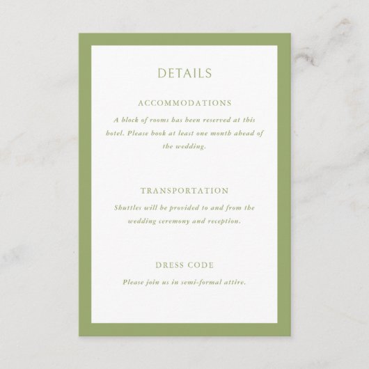Green Wedding Details エンクロージャーカード (正面)