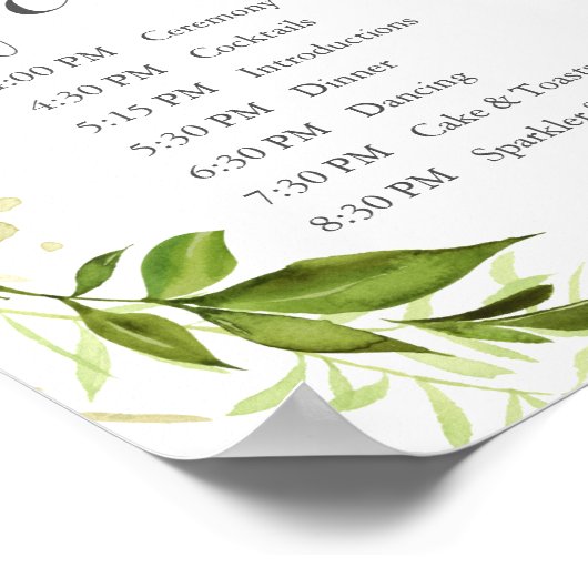 Green Wedding Order of Events Sign Rustic Greenery ポスター (角)